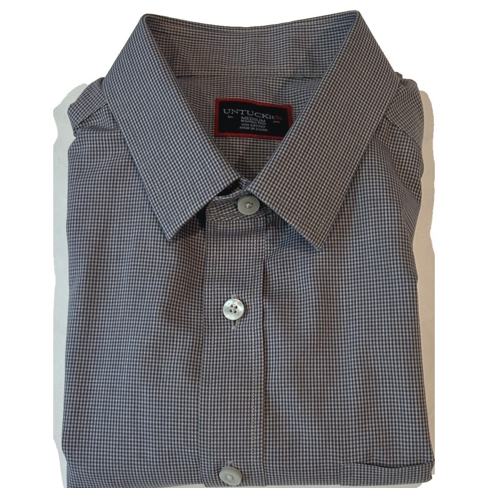 UNTUCKit Button Down‎ Shirt Medium Mens Navy Micro Check Short Sleeve